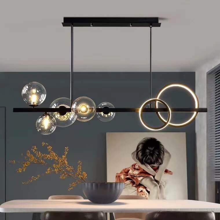 Contemporary Luxury Glass Iron Ball Ring 5-Light Island Light Chandelier For Dining Room