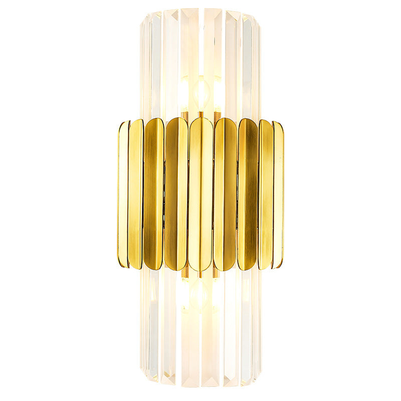 Modern Light Luxury Golden Crystal Column Stainless Steel 2-Light Wall Sconce Lamp