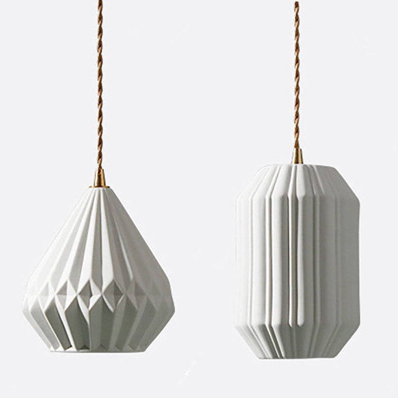 Japanese Creative Pleated Ceramic Brass 1-Light Pendant Light