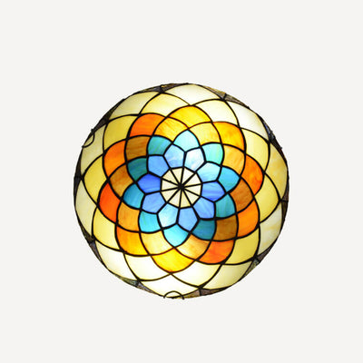 European Tiffany Stained Glass Round 2/3 Light Flush Mount Ceiling Light