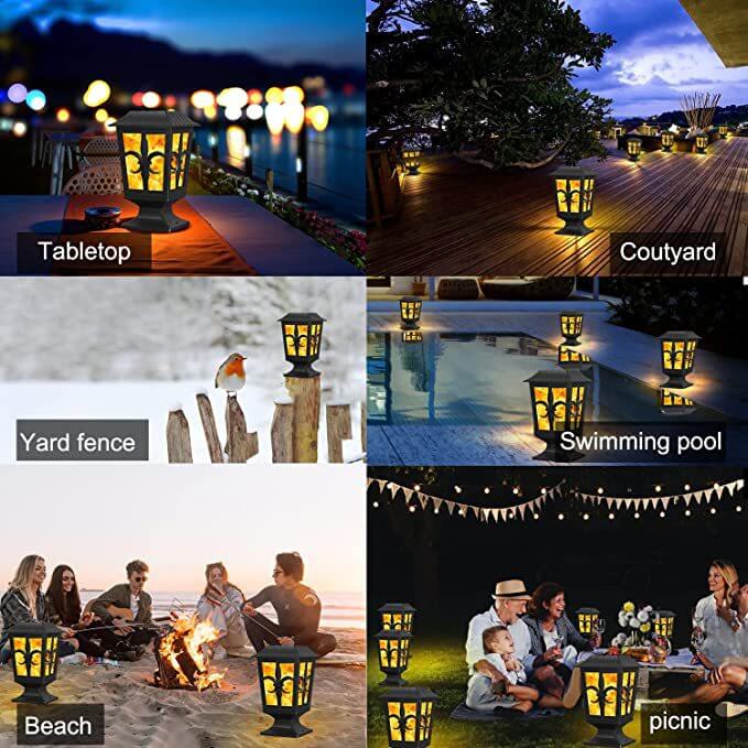 Modern Simplicity Outdoor Solar Flame Blinking Lantern LED Waterproof Garden Decorative Landscape Light For Garden