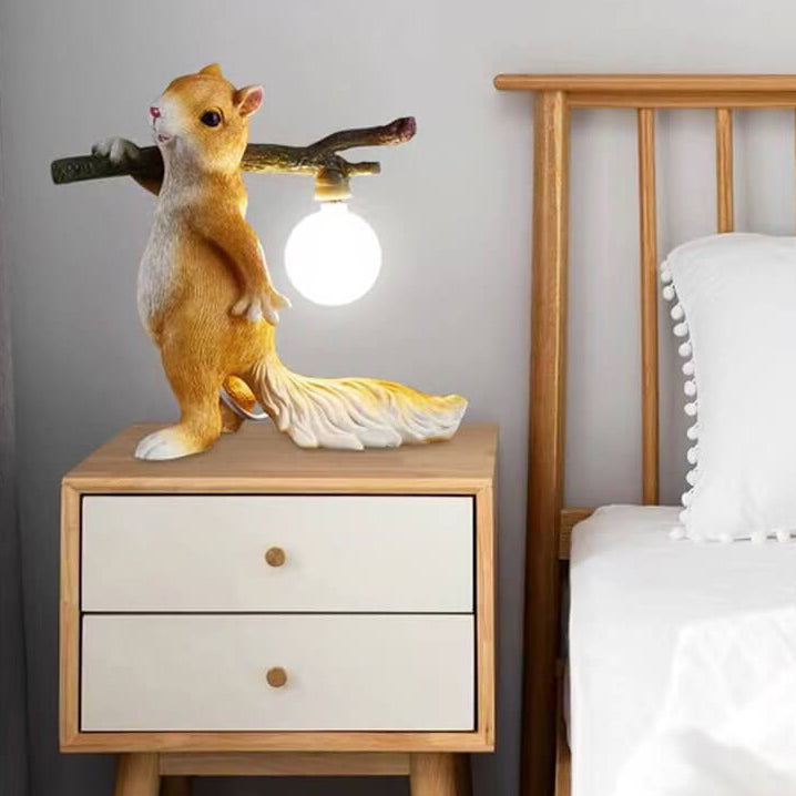 Contemporary Creative Resin Squirrel Moon Glass 1-Light Table Lamp For Bedroom