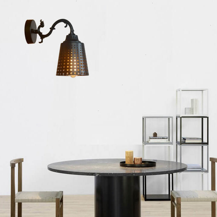 Industrial Vintage Iron Bell Tree Branch Arm 1-Light Wall Sconce