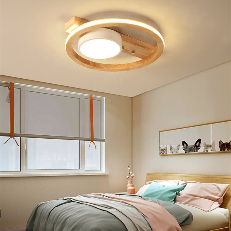 Scandinavian Minimalist Solid Wood Acrylic Round LED Flush Mount Ceiling Light