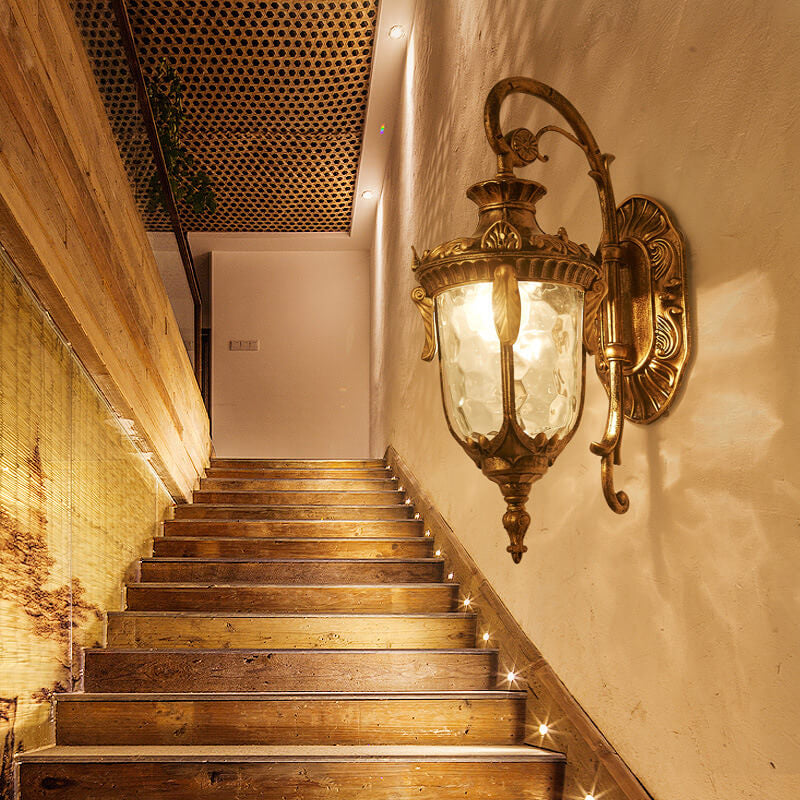 Farol europeo de lujo para exteriores impermeable con aplique de pared de 1 luz 