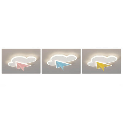 Creative Cartoon Clouds Airplane LED Kids Flush Mount Ceiling Light