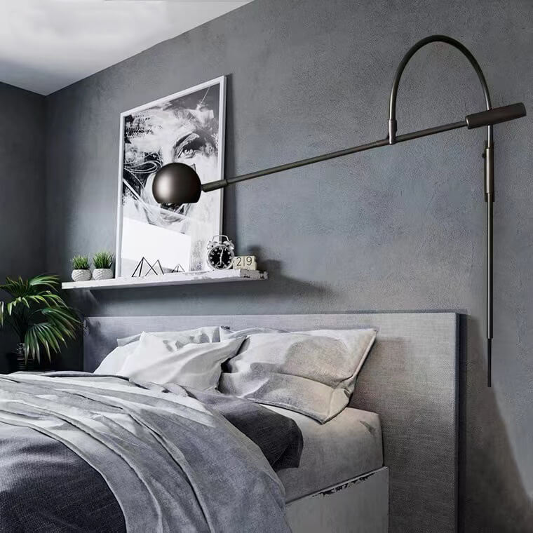 Modern Minimalist Iron Rotatable Curved Arm 1-Light Wall Sconce Lamp For Living Room