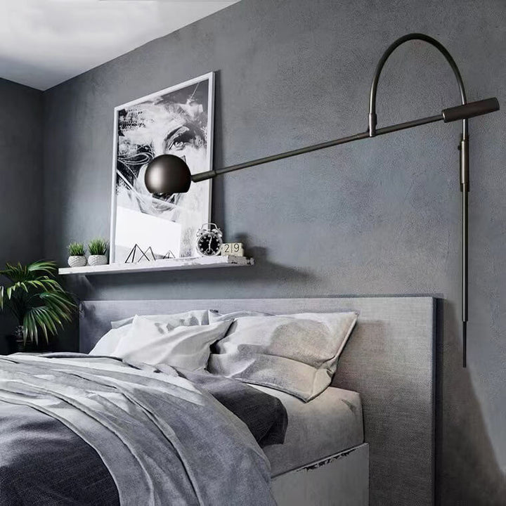 Modern Minimalist Iron Rotatable Curved Arm 1-Light Wall Sconce Lamp For Living Room