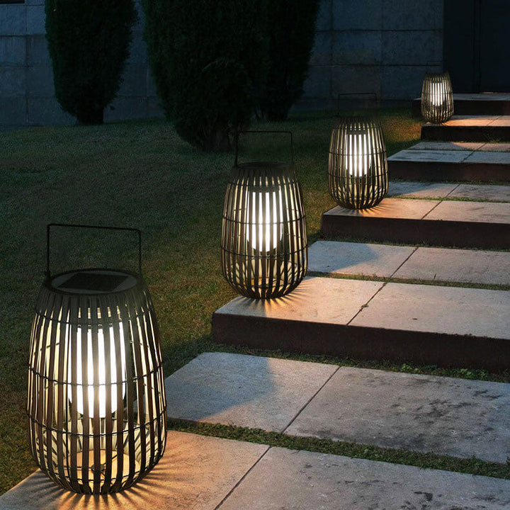 Lumière de paysage de pelouse LED solaire étanche portable en osier rustique moderne 