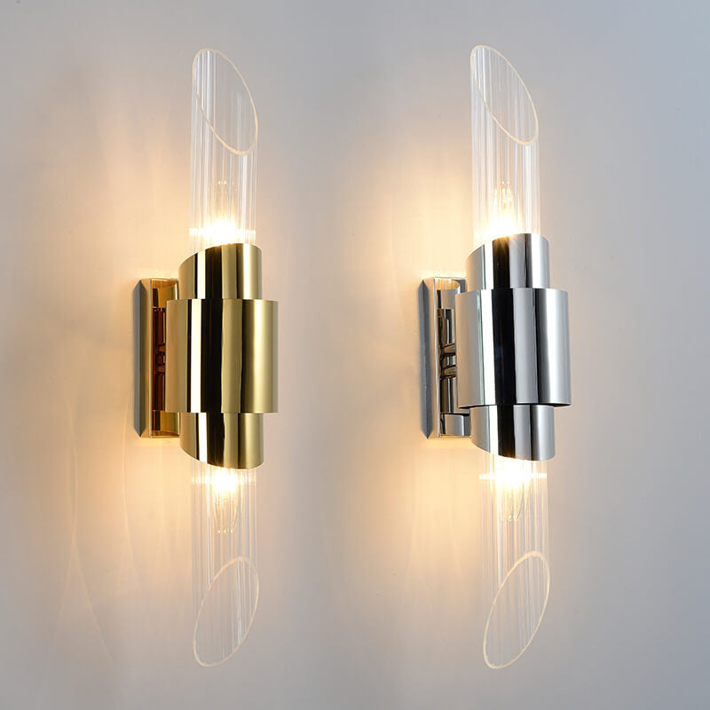 Applique Murale à Colonne en Verre en Acier Inoxydable Moderne de Luxe avec 2 Lumières 