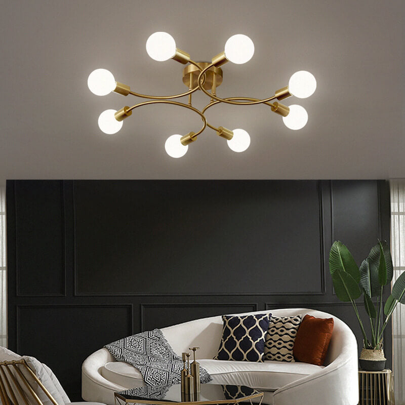 Modern Luxury Round Magic Bean Ring Iron 4/6/8-Light Semi-Flush Mount Ceiling Light For Living Room