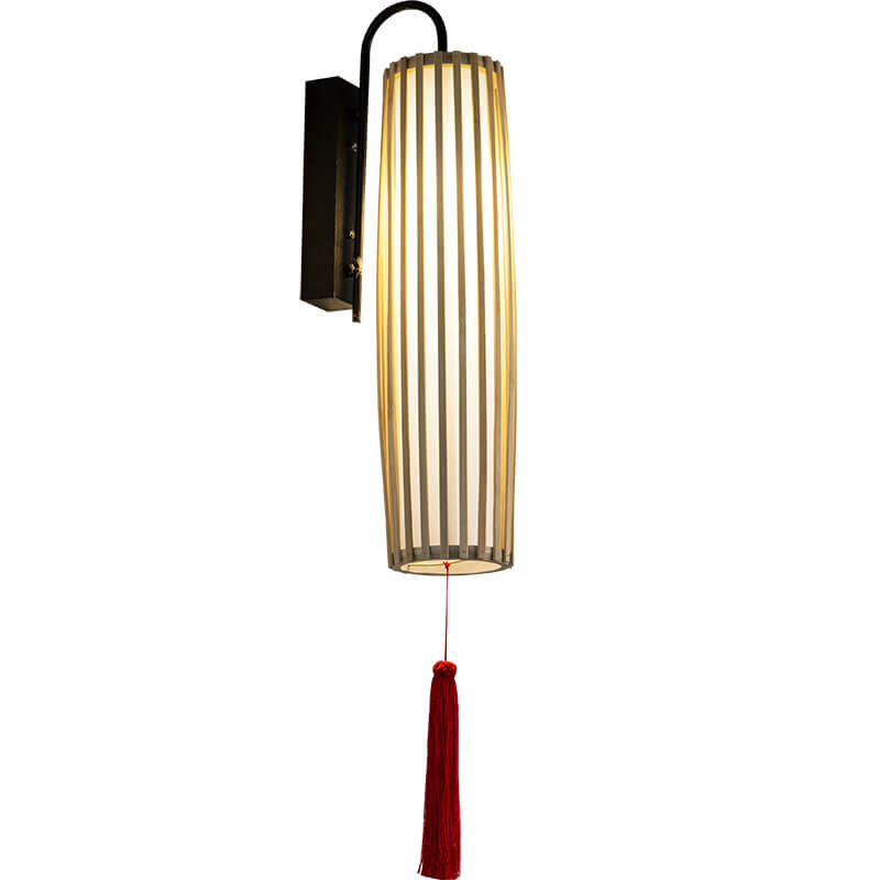 Traditional  Chinese Bamboo Iron Lantern Column 1-Light Wall Sconce Lamp for Living Room