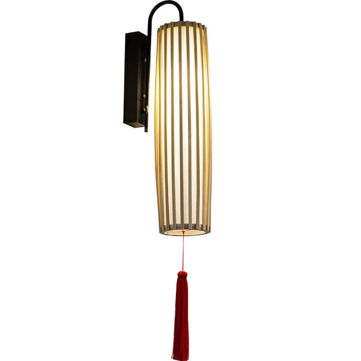 Traditional  Chinese Bamboo Iron Lantern Column 1-Light Wall Sconce Lamp for Living Room