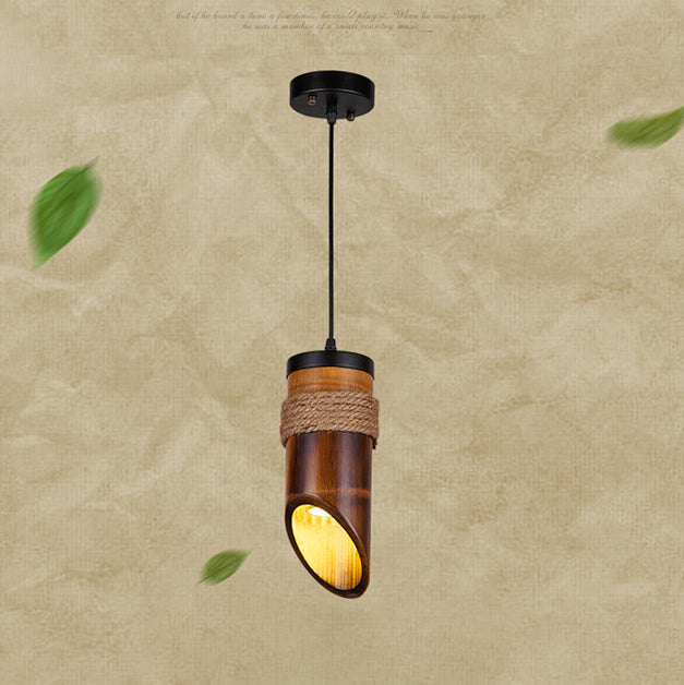 Rustic Vintage Hemp Rope Bamboo 1-Light Pendant Light