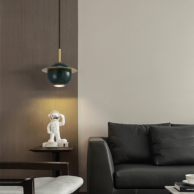 Contemporary Nordic Planet Marble Iron LED Pendant Light for Living Room