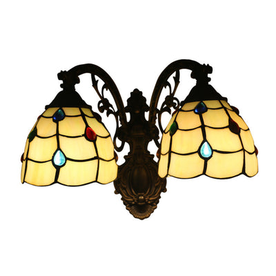 Vintage Tiffany Dome Stained Glass 2-Light Wall Sconce Lamp