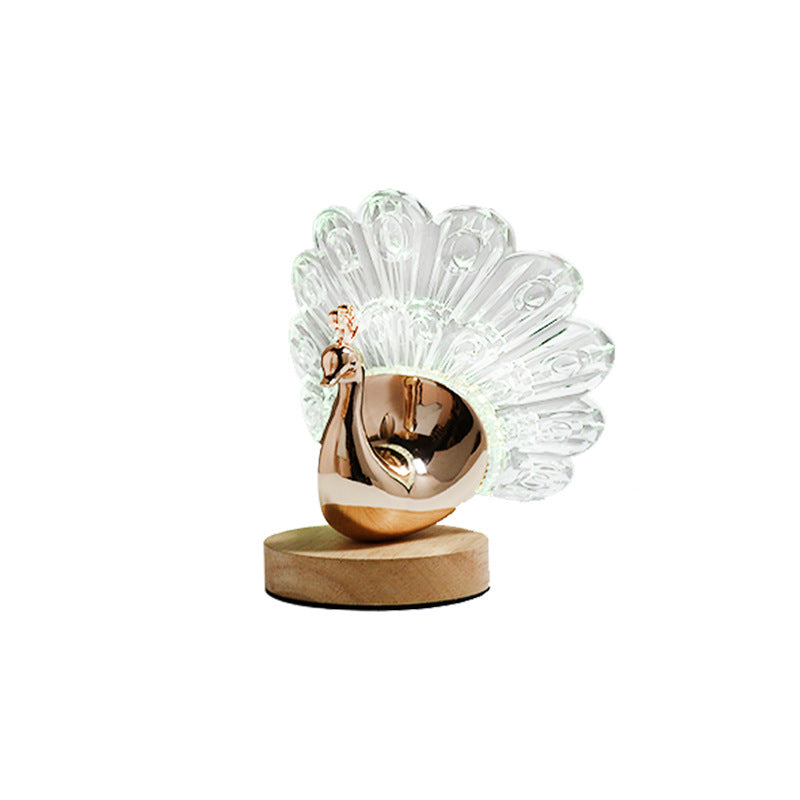 Zeitgenössische kreative Hardware Acryl Pfau Design LED Tischlampe für Schlafzimmer 