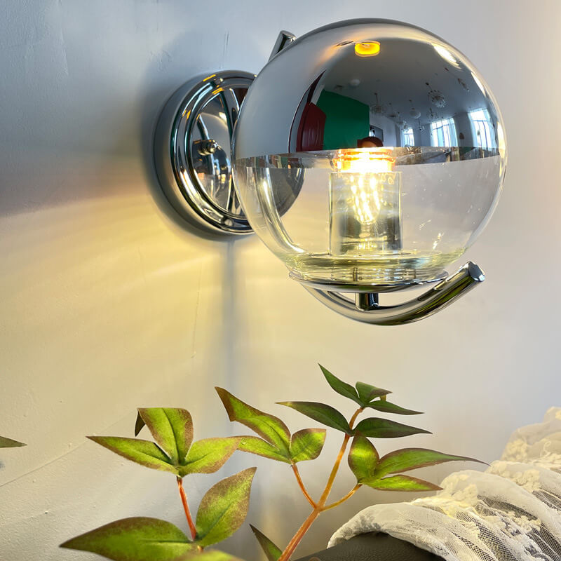 Vintage Chrome Glass Globe 1-Light Wall Sconce Lamp