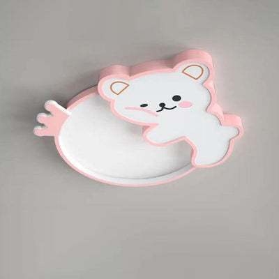 Modern Cute Children's Bear Iron Acrylic Eye Protection LED Flush Mount Ceiling Light