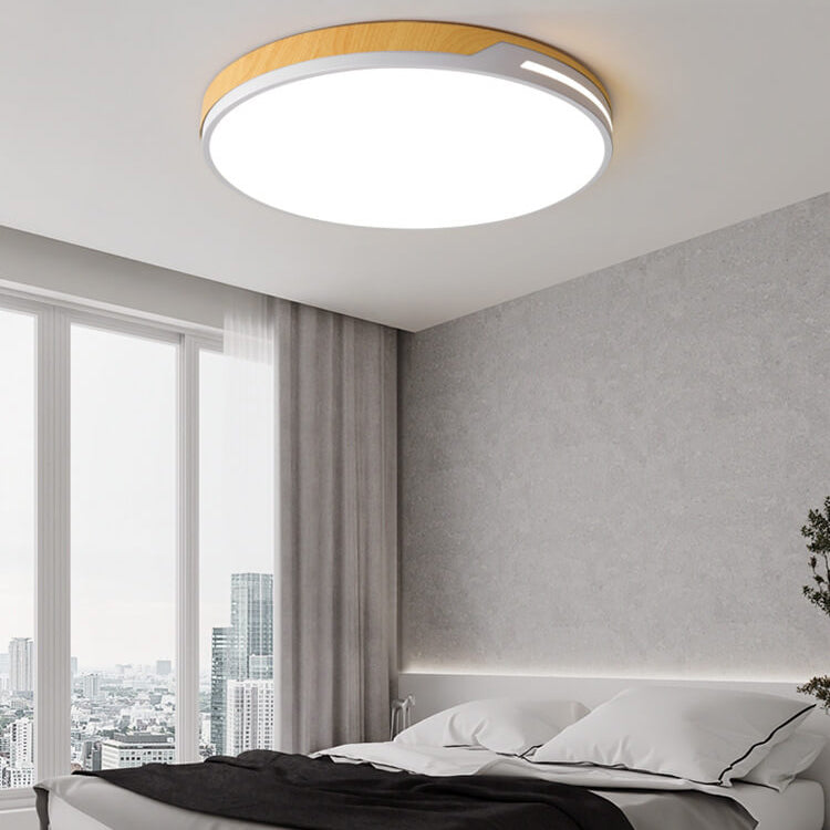 Nordic Minimalist Round Wooden Edge LED Flush Mount Ceiling Light