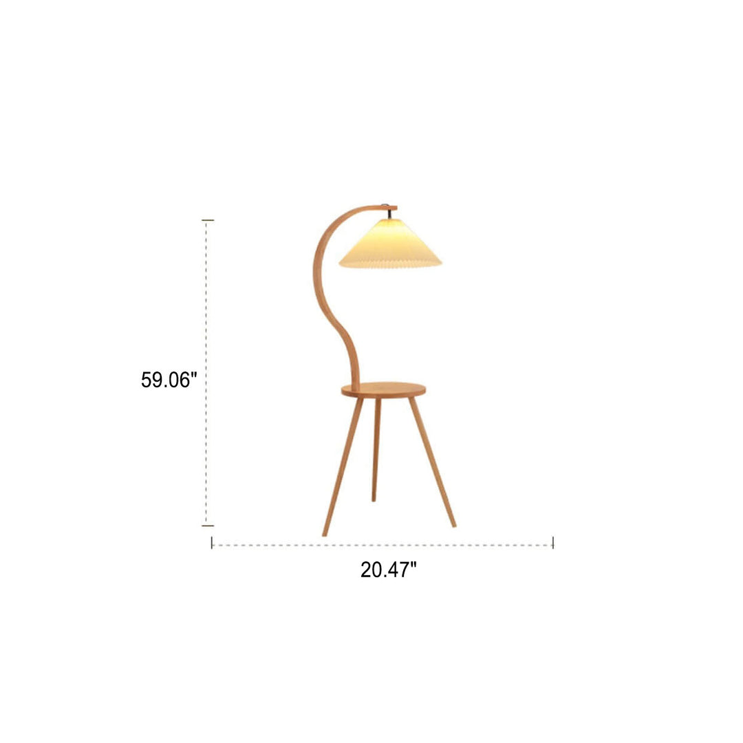 Vintage plissiertes Tablett aus massivem Holz, dekorative 1-Licht-Stehlampe