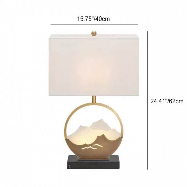 Chinesische moderne rechteckige runde Metallstoff 1-Licht Tischlampe 