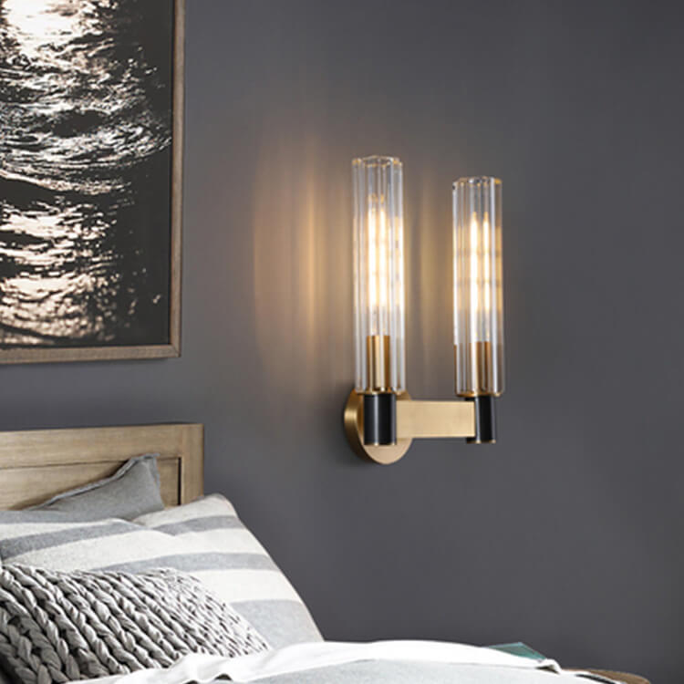 Modern Minimal Brass Crystal Column 1/2 Light Wall Sconce Lamp