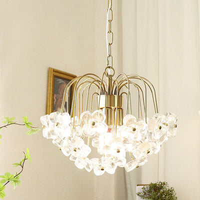 Vintage Four Leaf Flower Ice Glass  3/4 Light Chandelier