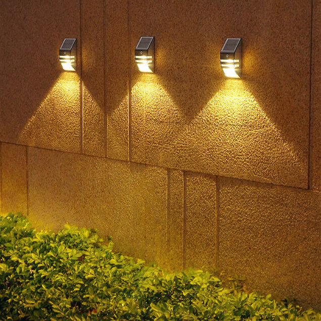 Lámpara de Aplique de Pared LED para Jardín con Sensor de Acero Inoxidable Trapezoidal Solar para Exteriores 