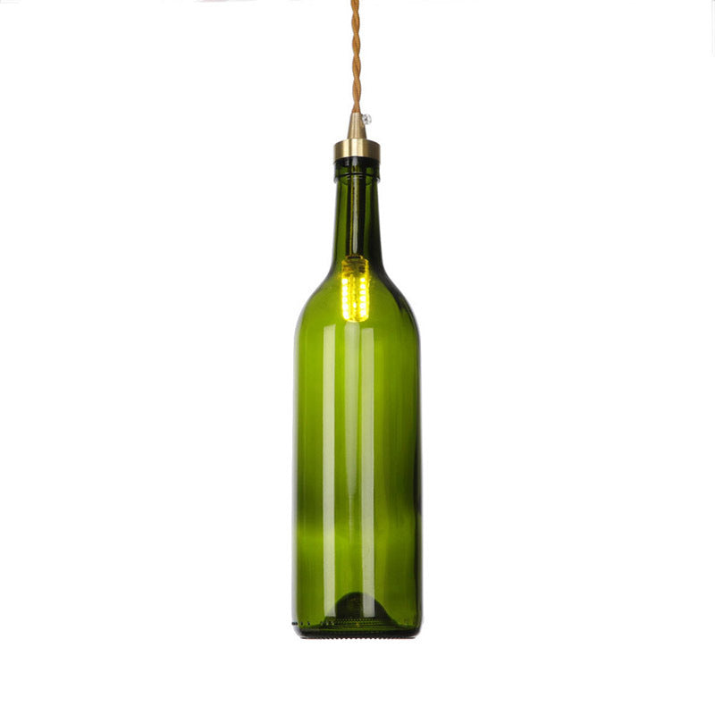 Industrial Vintage Wine Bottle Glass Copper 1-Light Pendant Light