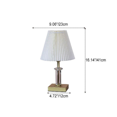 Lampe de table moderne minimaliste en tissu plissé en forme de cône avec matériel en cristal à 1 lumière 