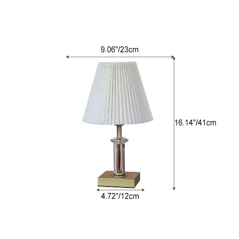 Lampe de table moderne minimaliste en tissu plissé en forme de cône avec matériel en cristal à 1 lumière 