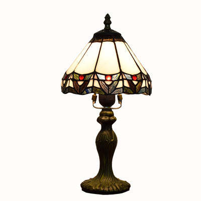 Lampe de table à 1 lumière en forme de cône de pierres précieuses Tiffany de style européen 