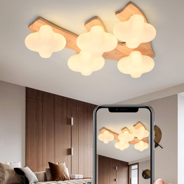 Japanese Cream Logs Cloudy Plum 3/5 Light Flush Mount Ceiling Light