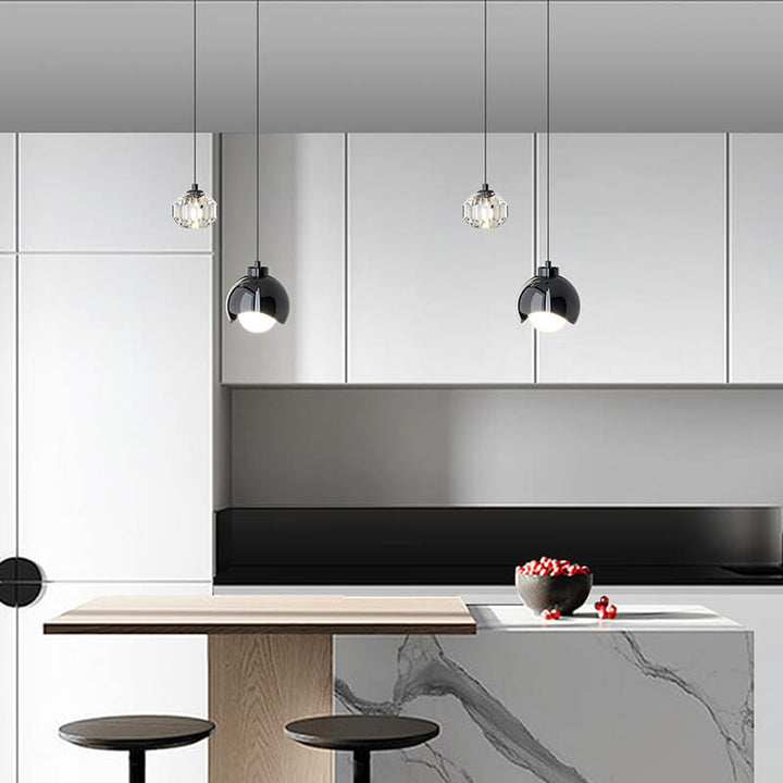 Lámpara Colgante Curva de 2 Luces de Bola de Cristal Simple de Lujo Ligero 