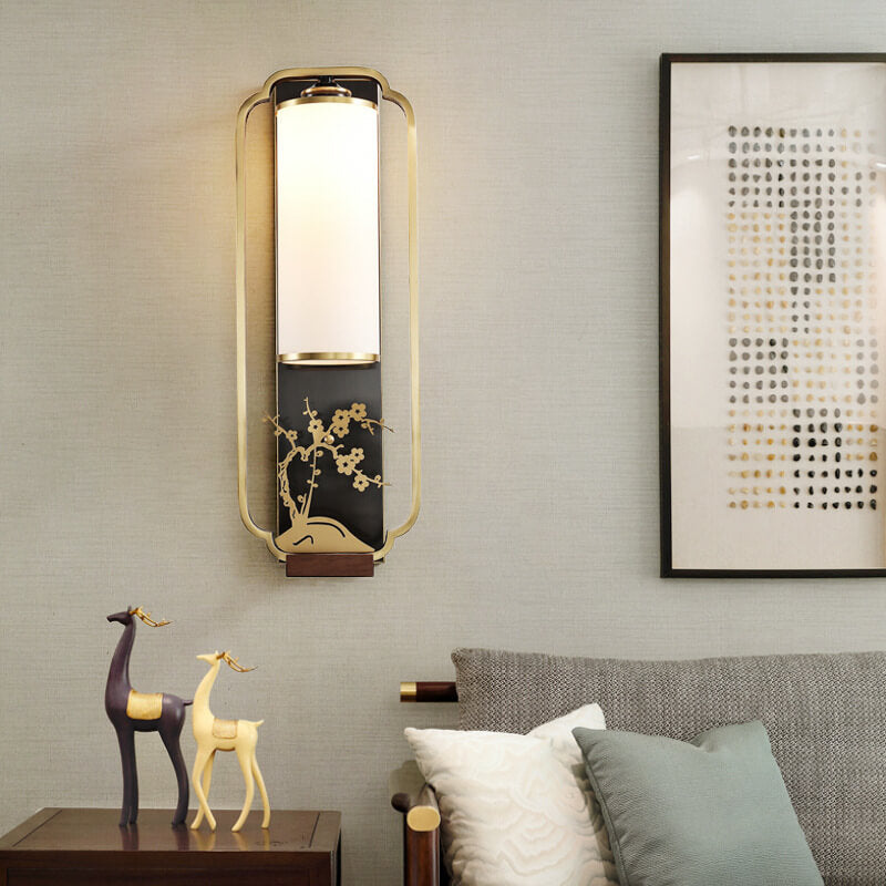 Moderne neue chinesische Kupferglas-Säulenring-Wandleuchte mit 1 Licht 