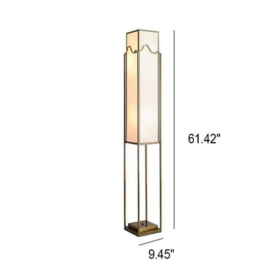 Moderne Zen-Stoff-Stehlampe mit quadratischer Säule und 3 Leuchten 