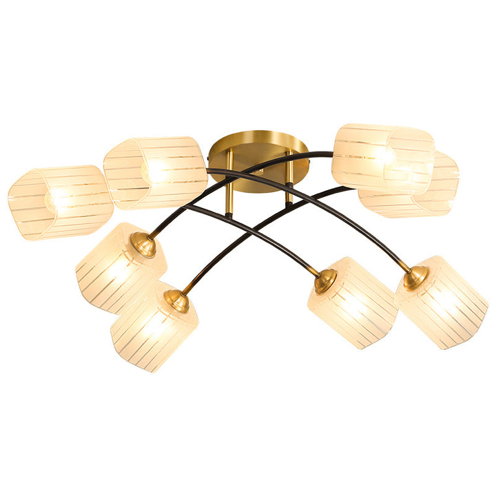 Traditionelle japanische mattierte quadratische Glas-Kupfer 6/8-Light Semi-Flush-Mount-Deckenleuchte für das Wohnzimmer 