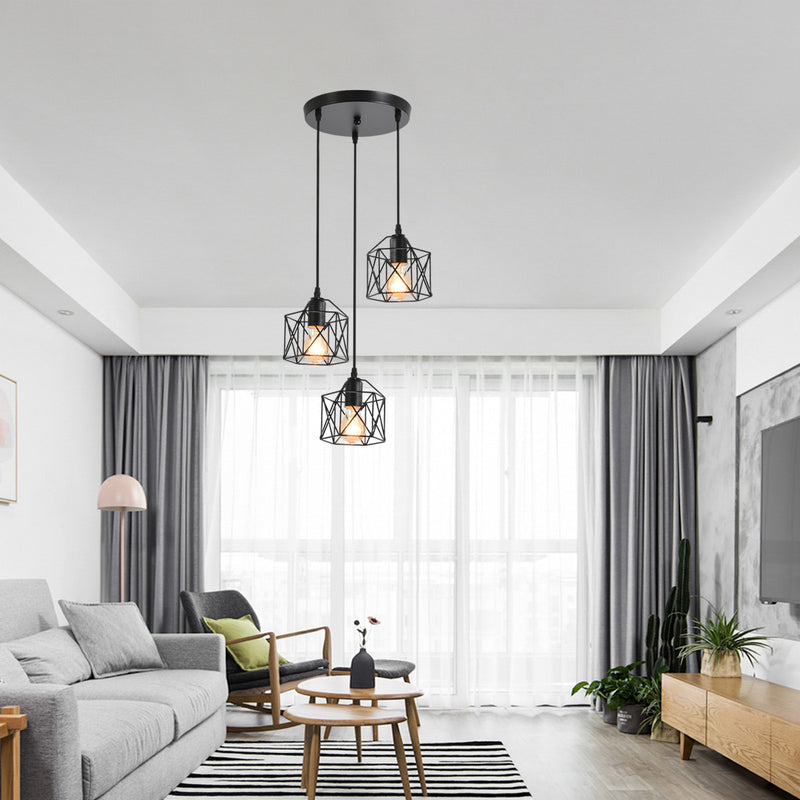 Industrielle einfache Geometrie Käfig Eisen 1/3 Licht Insel Licht Kronleuchter 