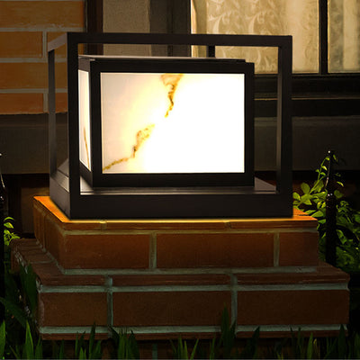 Modern Solar Square Chinese Outdoor Column Head Light LED Lawn Landscape Light