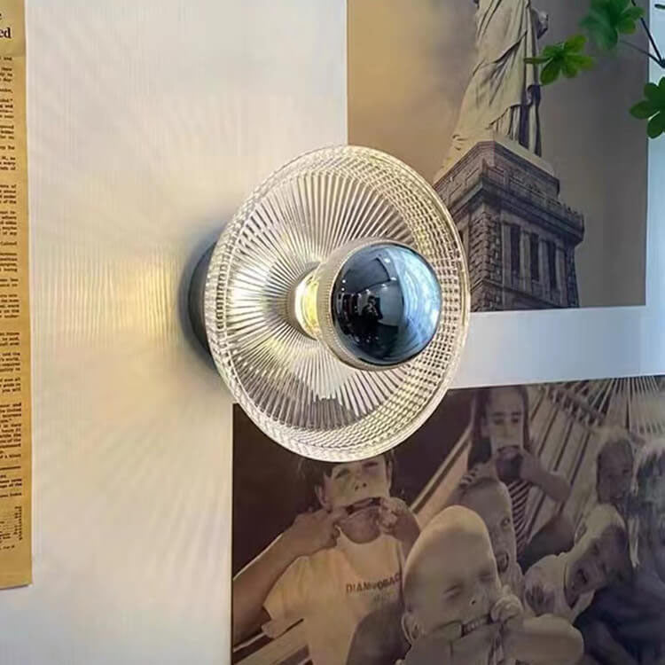 Modern Mid-Century Round Iron Glass 1-Light Wall Sconce Lamp For Living Room