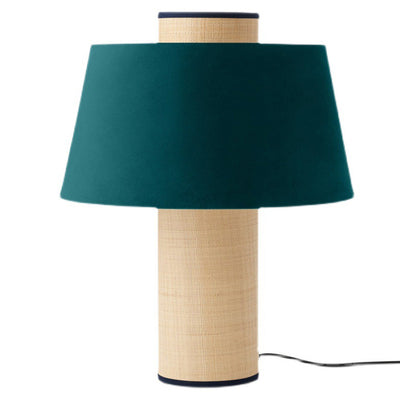 Japanese Minimalist Fabric Drum Column Dark Green 1-Light Table Lamp