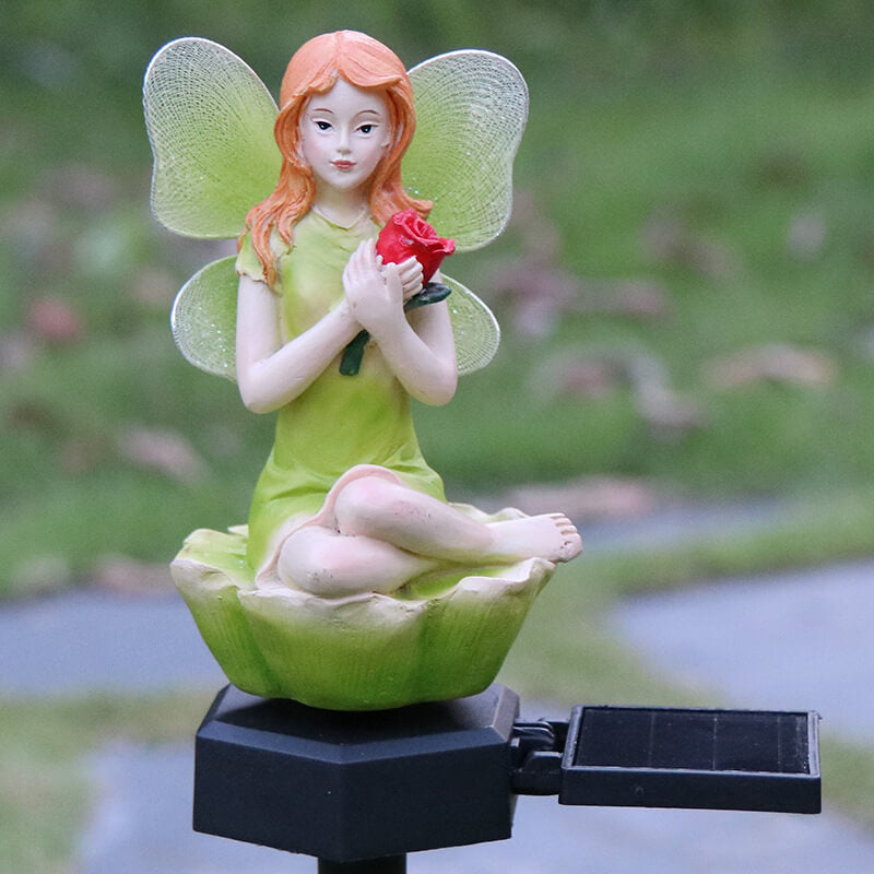 Solar Flower Fairy Resin Outdoor Lawn LED Garden Ground Insert Landscape Light