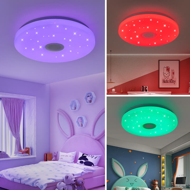 Smart Dimmable LED Remote Control Bluetooth Music Speaker Flush Mount Ceiling Light