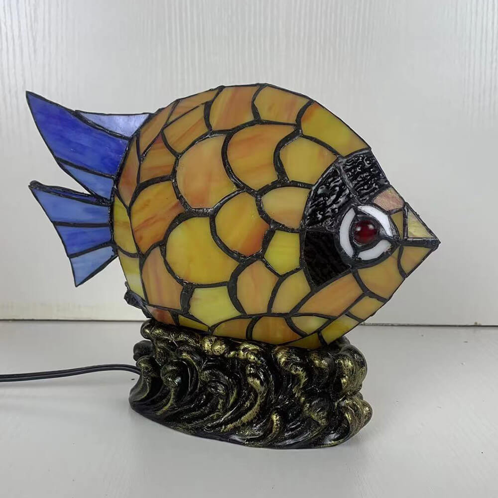 Europäische Retro-kreative Tiffany-Fisch-Eisen-Glas-1-Licht-Tischlampe 