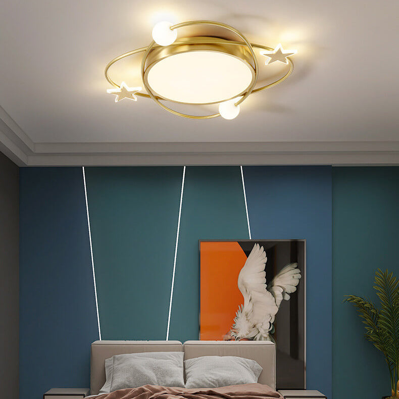Modern Simple Full Copper Acrylic Creative Star Surround Design LED Flush Mount Light