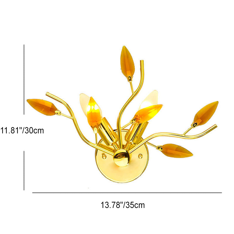 Contemporary Nordic Iron Glass Leaf Branch 2-Light Wall Sconce Lamp For Living Room