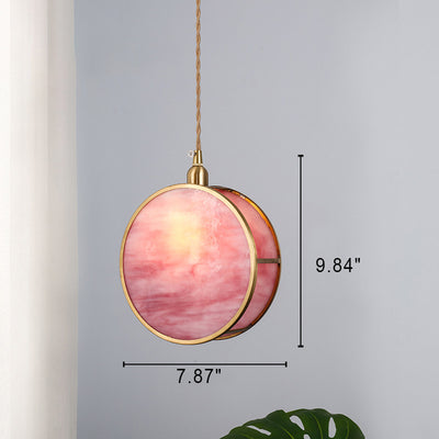 Japanese Vintage Round Drum Glass Brass 1-Light Pendant Light