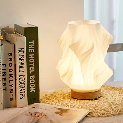 Contemporary Scandinavian Round Wave Pod Wood PLA 1-Light Table Lamp For Bedroom