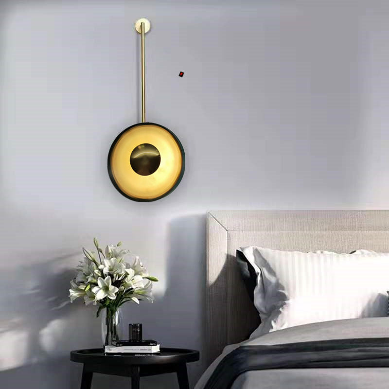 Modern Minimalist Iron Dark Green Round Long Pole LED Wall Sconce Lamp for Living Room